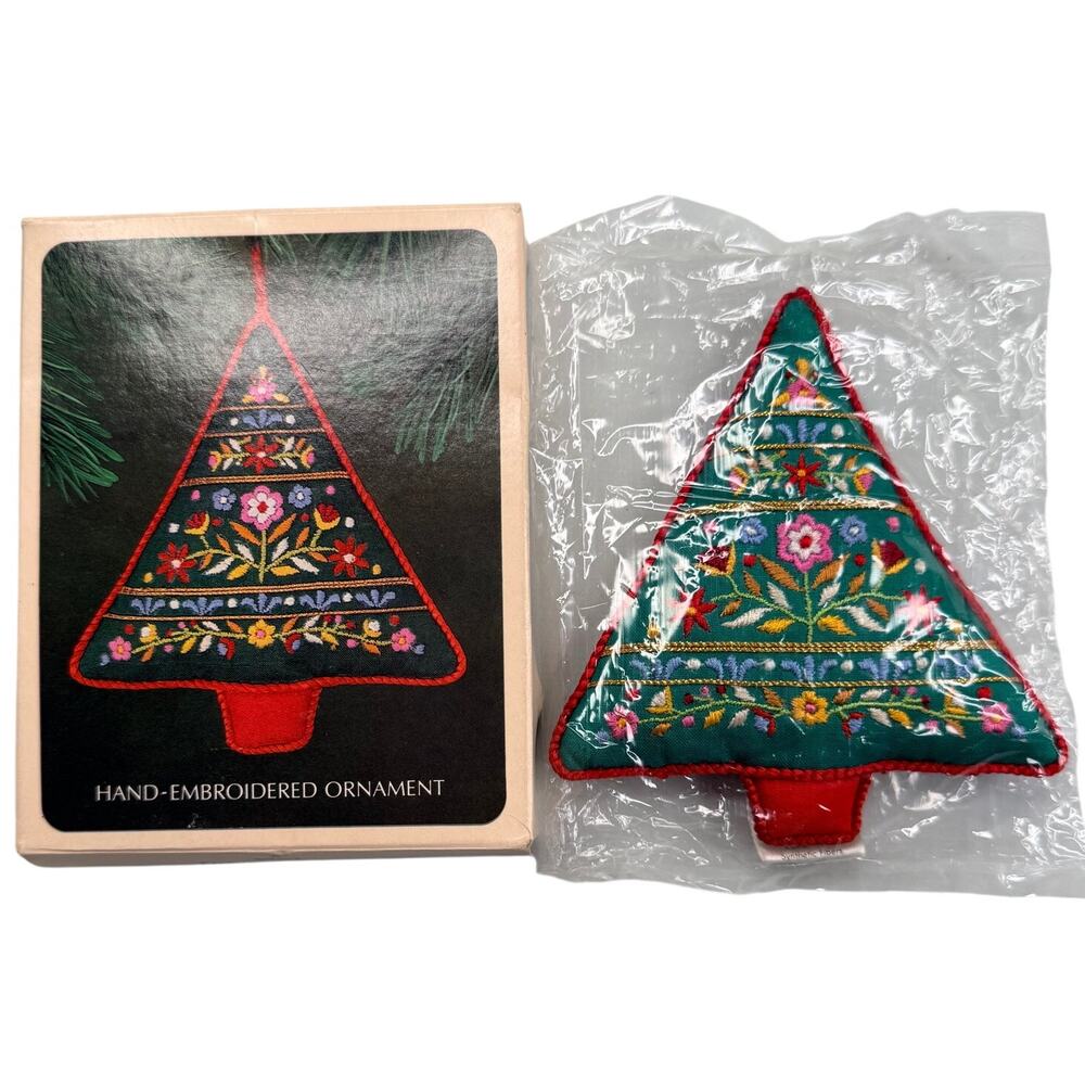 Vintage 1982 Hallmark Keepsake Embroidered Tree Ornament Sealed Original Box